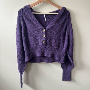 Free People “ Found My Friend” Textured Purple Cropped Hoodie